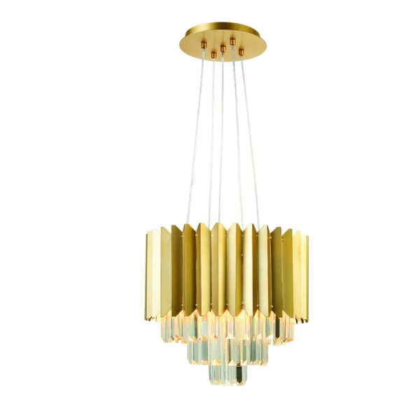 ^PENDANT LUMINAIRE 5XE14 CRYSTAL + BRASS METALLIC D40XH100CM EMPIRE