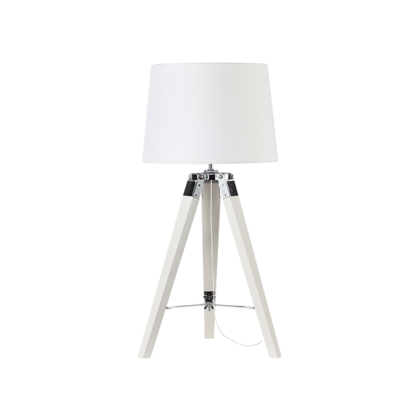 ^TABLE LIGHTING 1ΧΕ27 WOOD+WHITE SHADE + CHROME METAL Φ30XH65CM MOUSSE