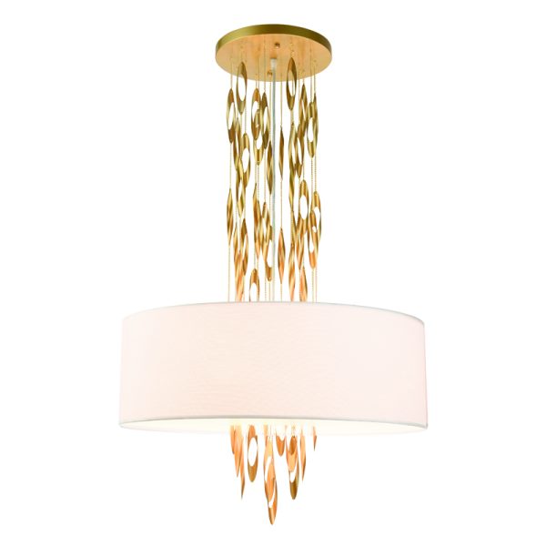 ^PENDANT LUMINAIRE 5XE14 CASCADA GOLD METALLIC + WHITE FABRIC D60XH100CM