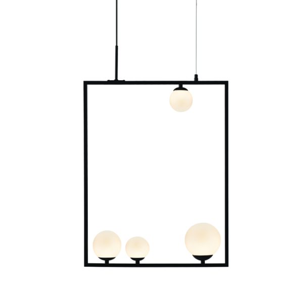 ^PENDANT L/F 4ΧG9 QUADRO BLACK METAL + WHITE GLASS 49Χ12Χ120CM