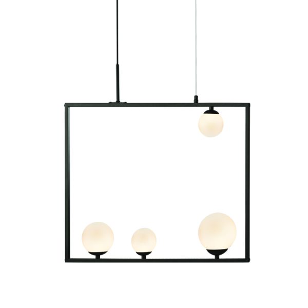 ^PENDANT L/F 4ΧG9 QUADRO BLACK METAL + WHITE GLASS 64Χ12Χ120CM