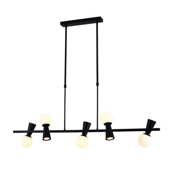 ^PENDANT L/F 5xG9+5xGU10 KIMOLOS BLACK METAL + WHITE GLASS 120Χ26Χ120CM