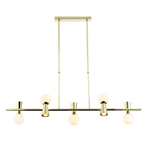 ^PENDANT L/F 5xG9+5xGU10 KIMOLOS GOLD METAL + WHITE GLASS 120Χ26Χ120CM