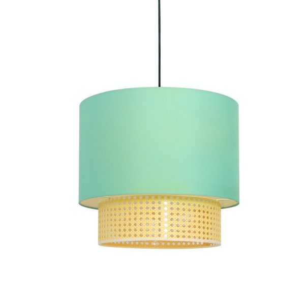 ^PENDANT LIGHTING 2ΧΕ27 NISYROS ΒΕΡΑΜΑΝ FABRIC+MATTING RATTAN D40xH150CM