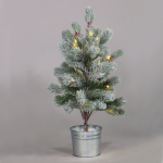 ^ “SNOW PINE TREE WITH RED CHERRY AND POT” 28 WW LED LIGHTS IP20 3xAA H:55cm Ø12,5cm