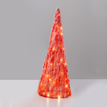 ^ "RED TINSEL CONE TREE" 30 MINI WW LED LIGHTS BAT. 3ΧΑΑ,IP20 Φ20.5X60cm